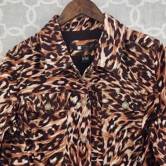 Carole Little Leopard Women's Trucker Jacket X/ 1X - Picture 2 of 6